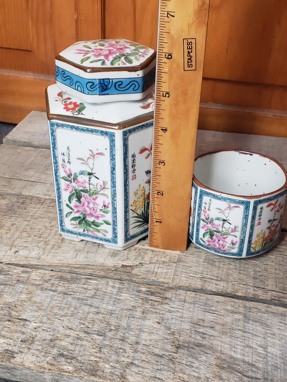 Vintage Japan Tea Jar/Ginger Jar & Cup Birds And Flowers Porcelain - Picture 5 of 10